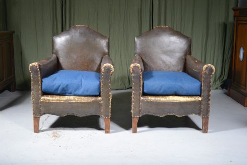 a pair of club 'moustache' armchairs c1920 - CATEGORY: ANTIQUE CHAIRS - DATED 1920