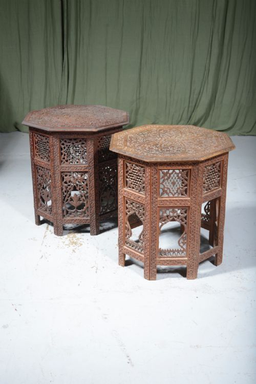 a near pair of indian carved octagonal tables c1930 - CATEGORY: ANTIQUE TABLES - DATED 1930