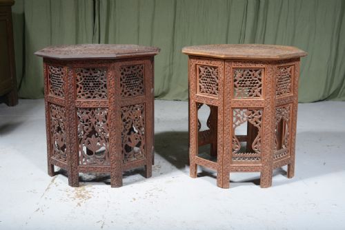 A NEAR PAIR OF INDIAN CARVED OCTAGONAL TABLES C1930 - ADDITIONAL PHOTO 1