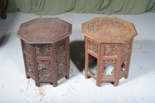A NEAR PAIR OF INDIAN CARVED OCTAGONAL TABLES C1930 - ADDITIONAL PHOTO 2