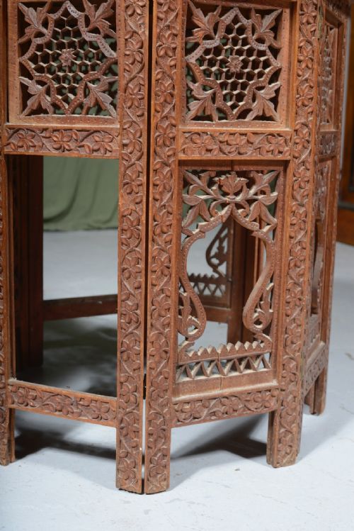 A NEAR PAIR OF INDIAN CARVED OCTAGONAL TABLES C1930 - ADDITIONAL PHOTO 3