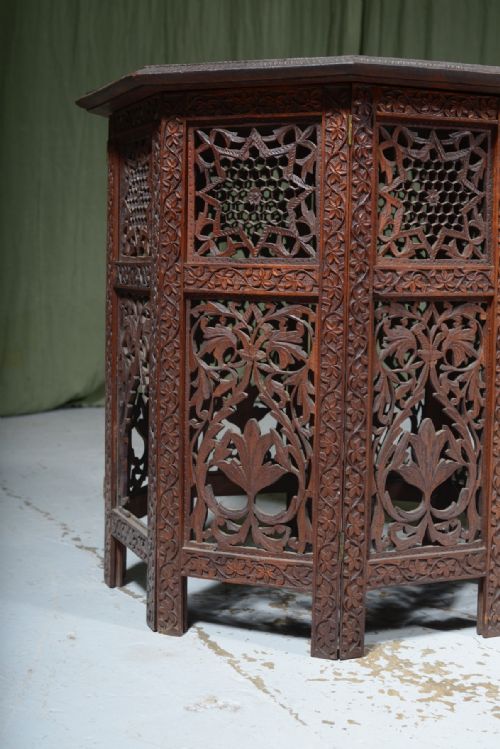 A NEAR PAIR OF INDIAN CARVED OCTAGONAL TABLES C1930 - ADDITIONAL PHOTO 4