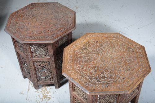 A NEAR PAIR OF INDIAN CARVED OCTAGONAL TABLES C1930 - ADDITIONAL PHOTO 5