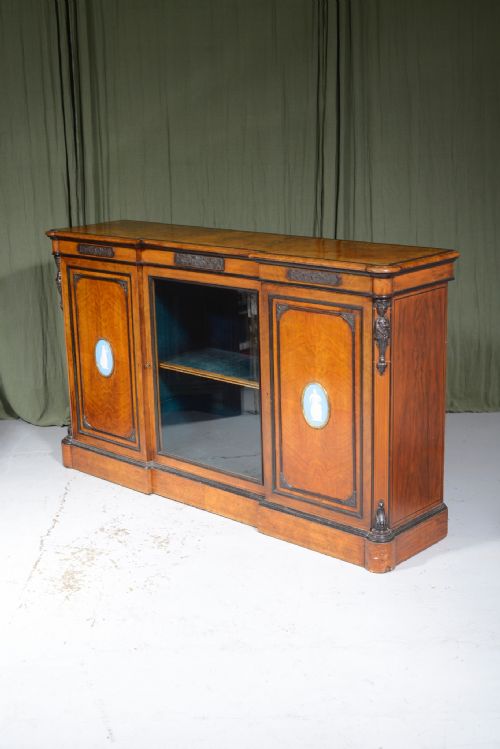 a victorian burr walnut breakfront credenza cabinet c1880 - CATEGORY: ANTIQUE SIDEBOARDS - DATED 19TH CENTURY