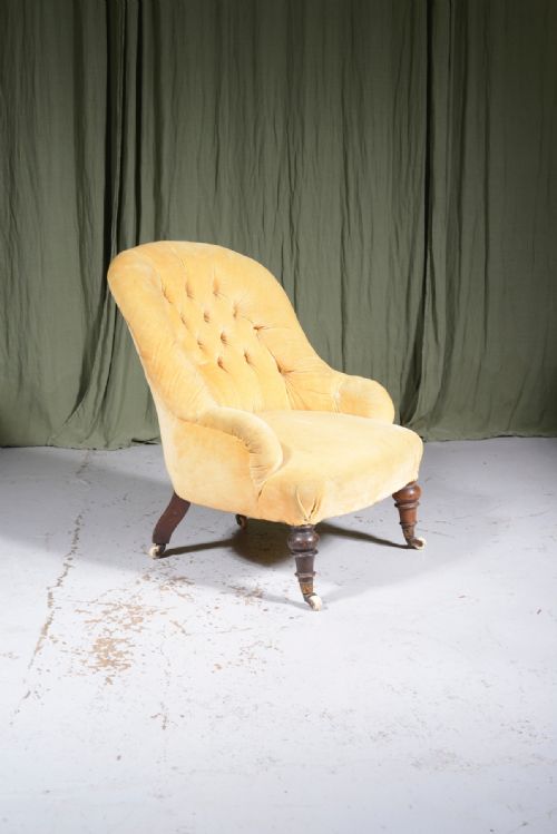 a victorian button back velvet nursing chair c1850 - CATEGORY: ANTIQUE CHAIRS - DATED VICTORIAN