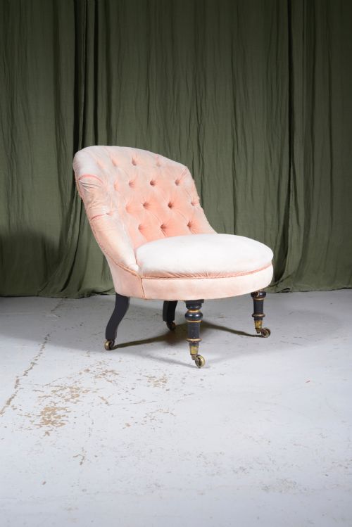 a gillow button back nursing chair on gilt ebonised legs c1870 - CATEGORY: ANTIQUE CHAIRS - DATED VICTORIAN