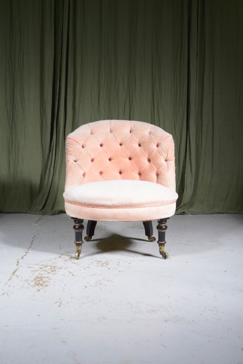 A GILLOW BUTTON BACK NURSING CHAIR ON GILT EBONISED LEGS C1870 - ADDITIONAL PHOTO 1