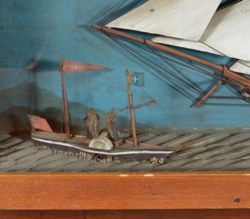 A VICTORIAN THREE MASTED SHIP PADDLE STEAMER DIORAMA MODEL C1890 - ADDITIONAL PHOTO 1