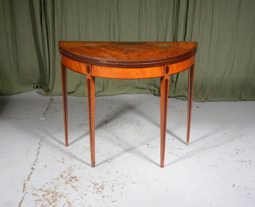 a george iii inlaid satinwood demi lune card table c1790 - CATEGORY: ANTIQUE TABLES - DATED GEORGIAN