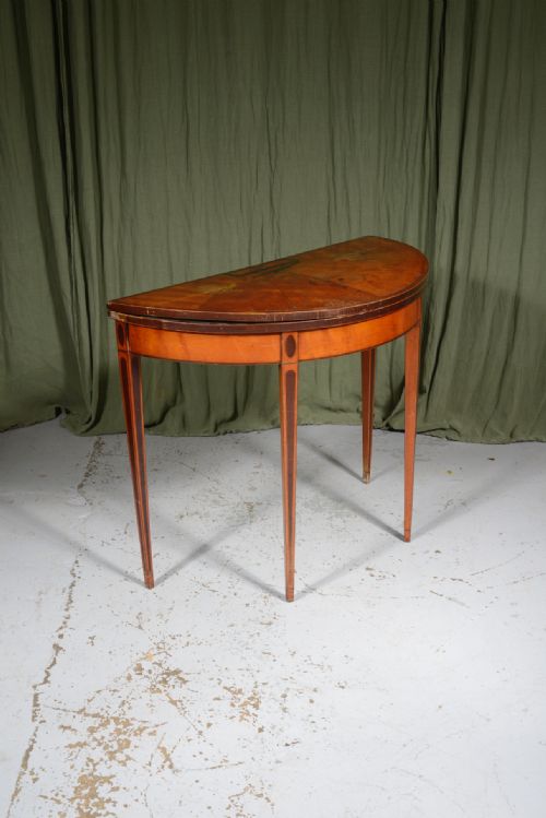 A GEORGE III INLAID SATINWOOD DEMI LUNE CARD TABLE C1790 - ADDITIONAL PHOTO 4