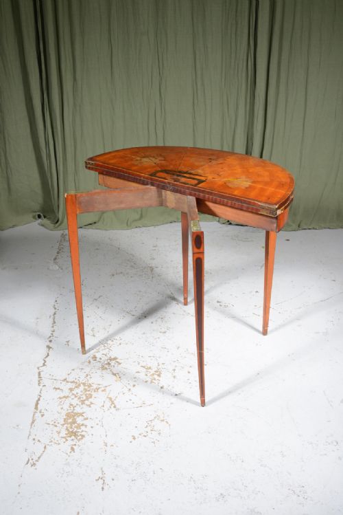 A GEORGE III INLAID SATINWOOD DEMI LUNE CARD TABLE C1790 - ADDITIONAL PHOTO 6