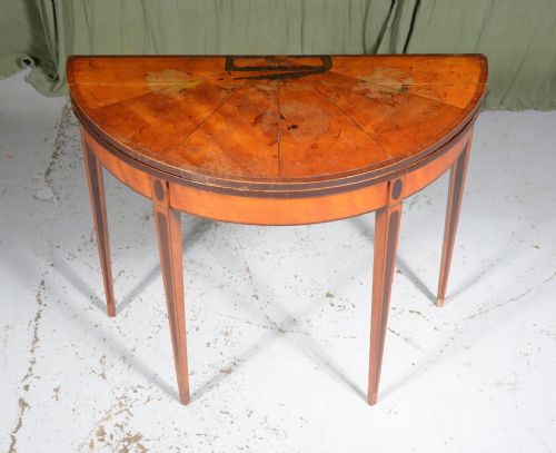 A GEORGE III INLAID SATINWOOD DEMI LUNE CARD TABLE C1790 - ADDITIONAL PHOTO 7