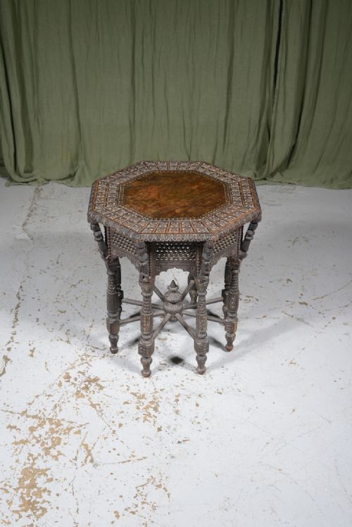 a rare indian carved octagonal table c1890 - CATEGORY: ANTIQUE TABLES - DATED 19TH CENTURY