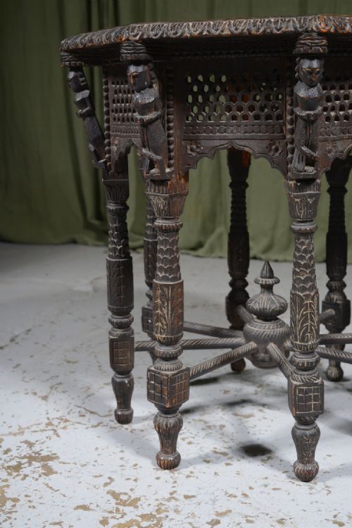 A RARE INDIAN CARVED OCTAGONAL TABLE C1890 - ADDITIONAL PHOTO 1