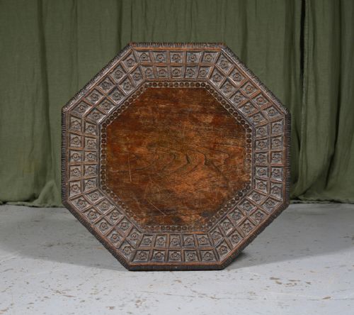 A RARE INDIAN CARVED OCTAGONAL TABLE C1890 - ADDITIONAL PHOTO 2