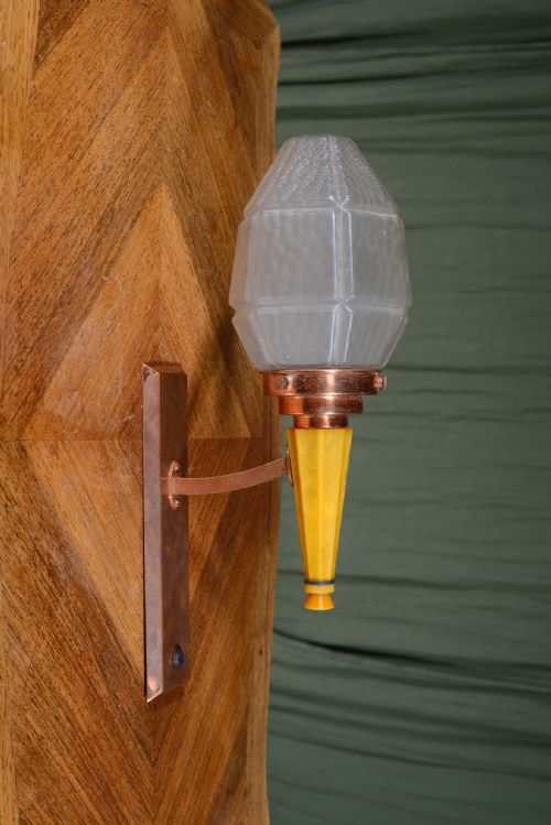 an art deco olympic torch copper bakelite and glass wall light c1930 - CATEGORY: ANTIQUE LIGHTING - DATED 1930