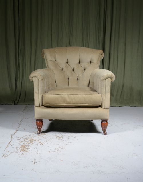 A HOWARD SONS 'WOODSTOCK' STYLE BUTTON BACK ARMCHAIR C1890 - ADDITIONAL PHOTO 1