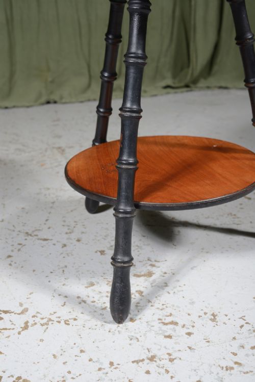 A SMALL VICTORIAN WALNUT TWO TIER GYPSY TABLE ON FAUX BAMBOO LEGS C1870 - ADDITIONAL PHOTO 2
