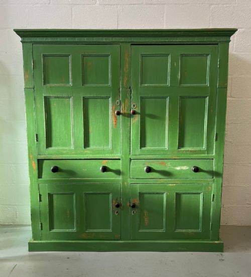 an early victorian verdigris green painted housekeepers cupboard c1840 - CATEGORY: ANTIQUE CUPBOARDS - DATED 19TH CENTURY