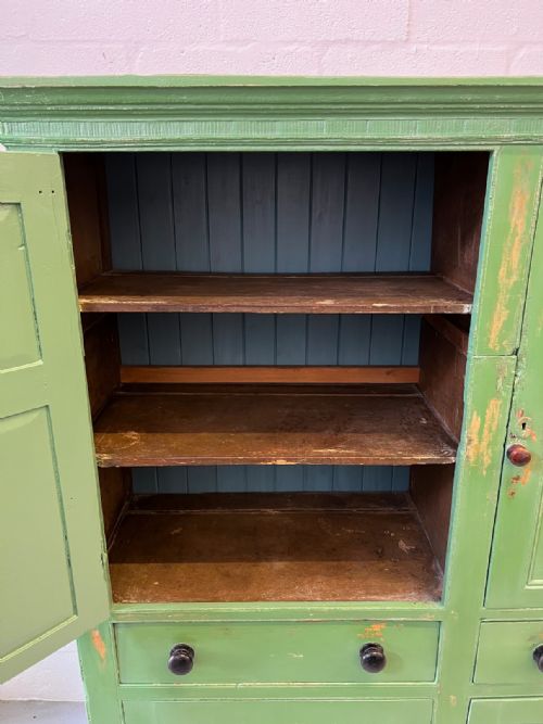 AN EARLY VICTORIAN VERDIGRIS GREEN PAINTED HOUSEKEEPERS CUPBOARD C1840 - ADDITIONAL PHOTO 9