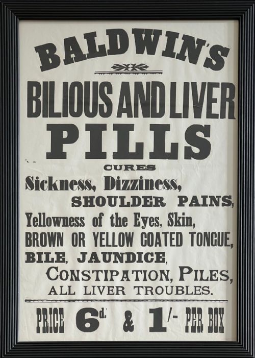 A SET OF SIX ORIGINAL VICTORIAN 'BALDWIN'S PILLS' VINTAGE FRAMED POSTERS C1895 - ADDITIONAL PHOTO 2