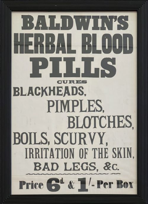 A SET OF SIX ORIGINAL VICTORIAN 'BALDWIN'S PILLS' VINTAGE FRAMED POSTERS C1895 - ADDITIONAL PHOTO 3