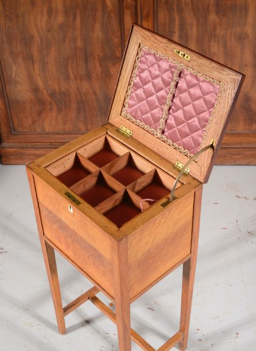 AN ARTS AND CRAFTS COTSWOLD SCHOOL PARQUETRY INLAID OAK AND SPECIMEN WOOD WORK TABLE C1910 - ADDITIONAL PHOTO 4