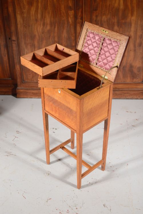 AN ARTS AND CRAFTS COTSWOLD SCHOOL PARQUETRY INLAID OAK AND SPECIMEN WOOD WORK TABLE C1910 - ADDITIONAL PHOTO 5