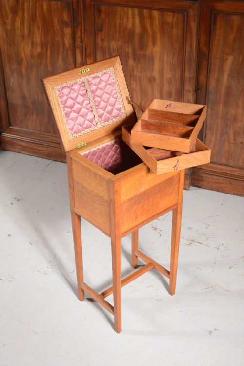 AN ARTS AND CRAFTS COTSWOLD SCHOOL PARQUETRY INLAID OAK AND SPECIMEN WOOD WORK TABLE C1910 - ADDITIONAL PHOTO 6