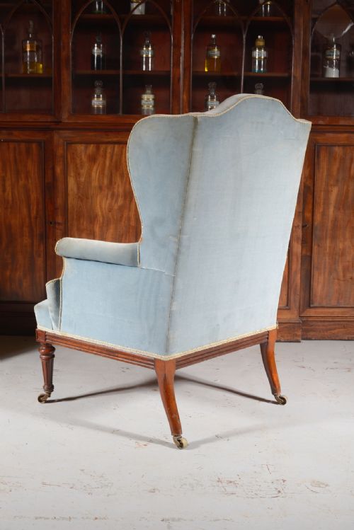 A LARGE GEORGE III STYLE VELVET UPHOLSTERED MAHOGANY WINGBACK ARMCHAIR C1870 - ADDITIONAL PHOTO 5