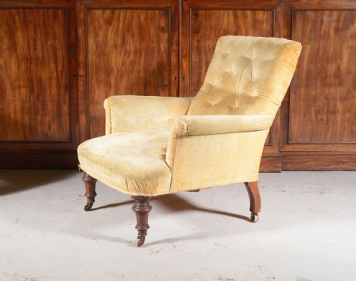 A VICTORIAN HOWARD STYLE COUNTRY HOUSE BUTTON BACK ARMCHAIR C1870 - ADDITIONAL PHOTO 3