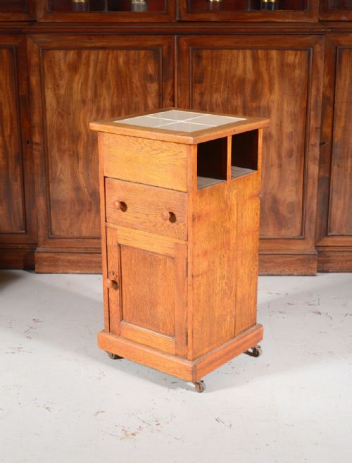 a victorian oak tile topped kitchen island cupboard c1900 - CATEGORY: ANTIQUE CUPBOARDS - DATED VICTORIAN