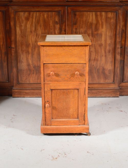 A VICTORIAN OAK TILE TOPPED KITCHEN ISLAND CUPBOARD C1900 - ADDITIONAL PHOTO 1