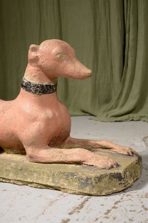 A PAIR OF WEATHERED RECONSTITUTED STONE WHIPPETS IN ORIGINAL PAINT C1930 - ADDITIONAL PHOTO 3