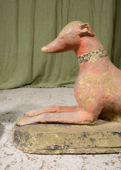 A PAIR OF WEATHERED RECONSTITUTED STONE WHIPPETS IN ORIGINAL PAINT C1930 - ADDITIONAL PHOTO 4