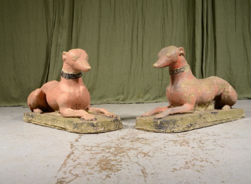 A PAIR OF WEATHERED RECONSTITUTED STONE WHIPPETS IN ORIGINAL PAINT C1930 - ADDITIONAL PHOTO 5