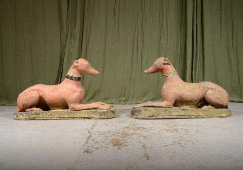 A PAIR OF WEATHERED RECONSTITUTED STONE WHIPPETS IN ORIGINAL PAINT C1930 - ADDITIONAL PHOTO 6