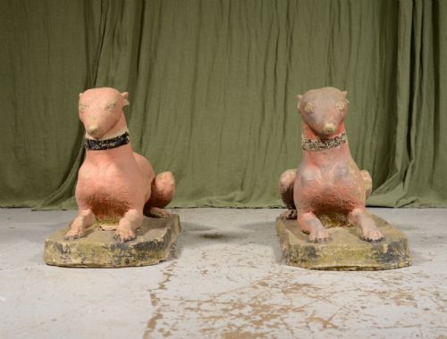 A PAIR OF WEATHERED RECONSTITUTED STONE WHIPPETS IN ORIGINAL PAINT C1930 - ADDITIONAL PHOTO 8