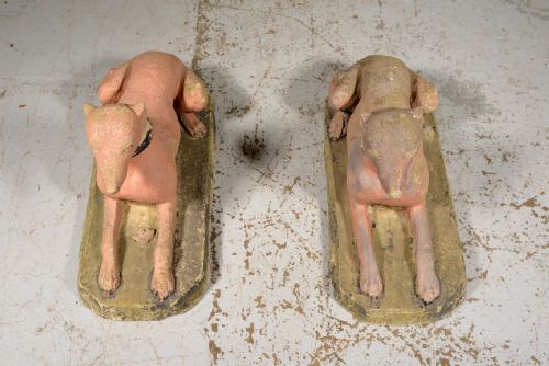 A PAIR OF WEATHERED RECONSTITUTED STONE WHIPPETS IN ORIGINAL PAINT C1930 - ADDITIONAL PHOTO 9