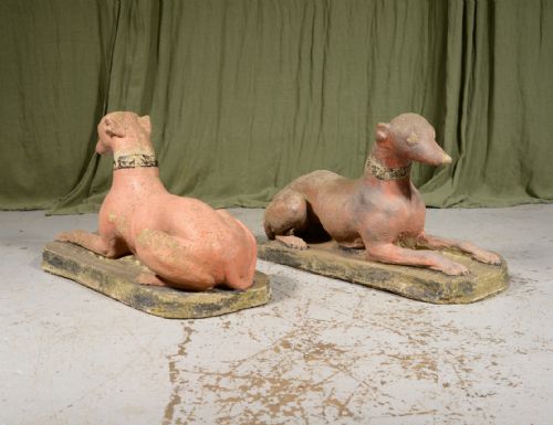 A PAIR OF WEATHERED RECONSTITUTED STONE WHIPPETS IN ORIGINAL PAINT C1930 - ADDITIONAL PHOTO 10