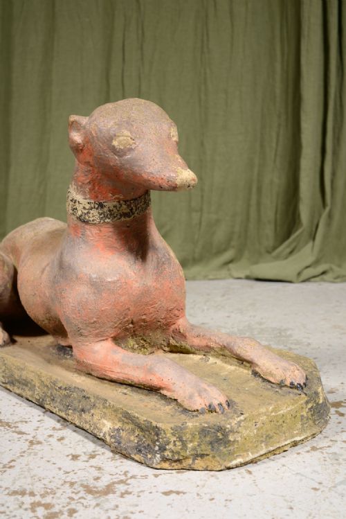 A PAIR OF WEATHERED RECONSTITUTED STONE WHIPPETS IN ORIGINAL PAINT C1930 - ADDITIONAL PHOTO 11