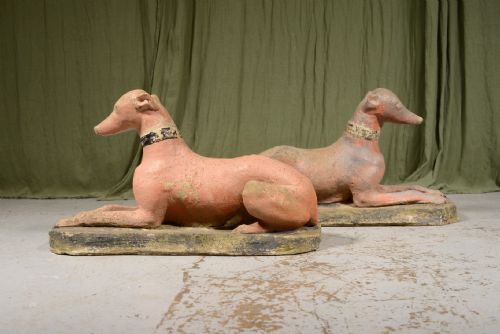 A PAIR OF WEATHERED RECONSTITUTED STONE WHIPPETS IN ORIGINAL PAINT C1930 - ADDITIONAL PHOTO 12