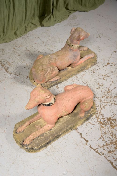 A PAIR OF WEATHERED RECONSTITUTED STONE WHIPPETS IN ORIGINAL PAINT C1930 - ADDITIONAL PHOTO 13