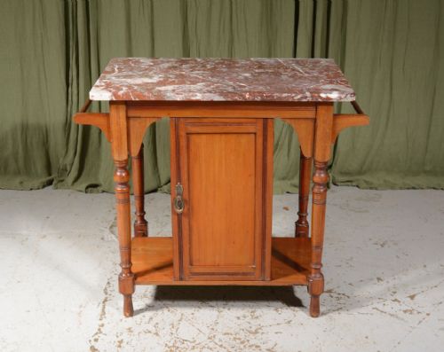 a small aesthetic movement marble topped walnut washstand attributed to jas shoolbred london c1880 - CATEGORY: ANTIQUE FURNITURE - DATED VICTORIAN