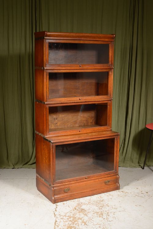 A GOLDEN OAK SECTIONAL GLAZED BARRISTERS BOOKCASE GLOBE WERNICKE TYPE C1920 - ADDITIONAL PHOTO 4