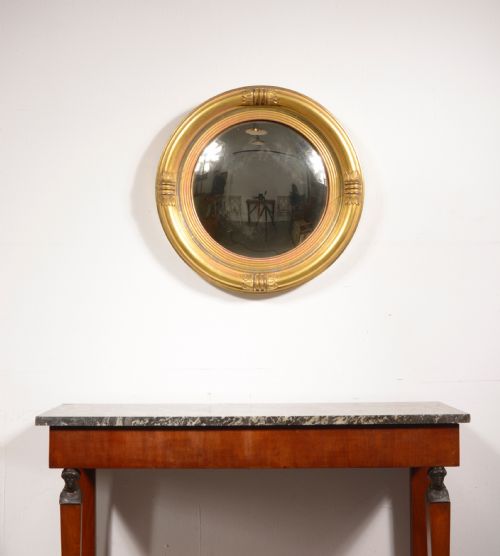 a large william iv carved gilt wood and gilt gesso convex wall mirror c1835 - CATEGORY: ANTIQUE MIRRORS - DATED 19TH CENTURY