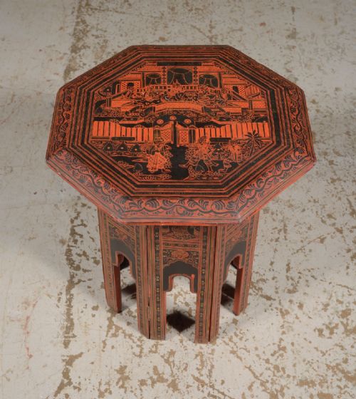 an indian red and black lacquer octagonal table c1910 - CATEGORY: ANTIQUE TABLES - DATED 1910