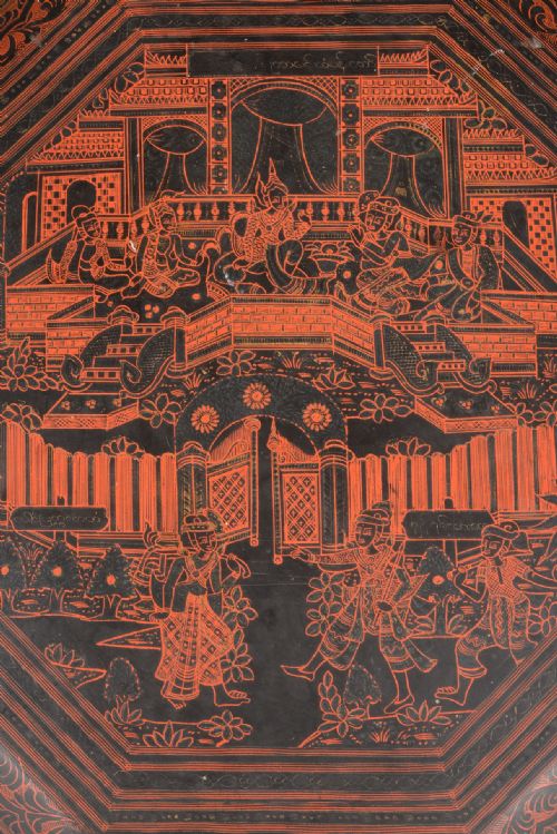 AN INDIAN RED AND BLACK LACQUER OCTAGONAL TABLE C1910 - ADDITIONAL PHOTO 1