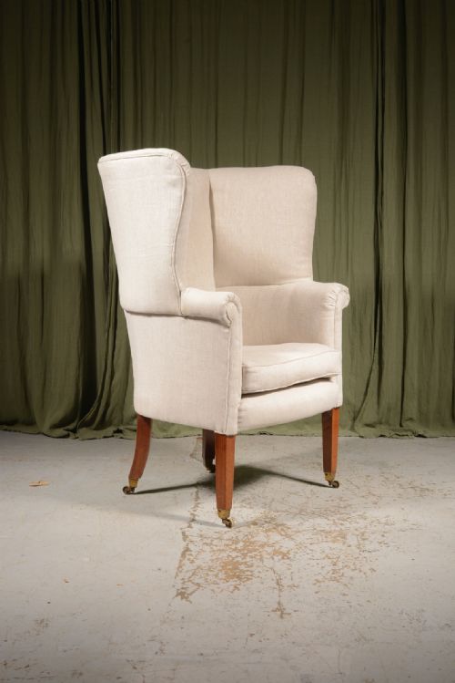 a george iii mahogany barrel back armchair freshly upholstered in grey linen c1750 - CATEGORY: ANTIQUE CHAIRS - DATED 18TH CENTURY