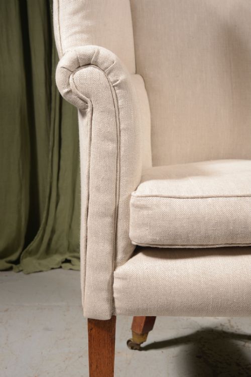 A GEORGE III MAHOGANY BARREL BACK ARMCHAIR FRESHLY UPHOLSTERED IN GREY LINEN C1750 - ADDITIONAL PHOTO 1